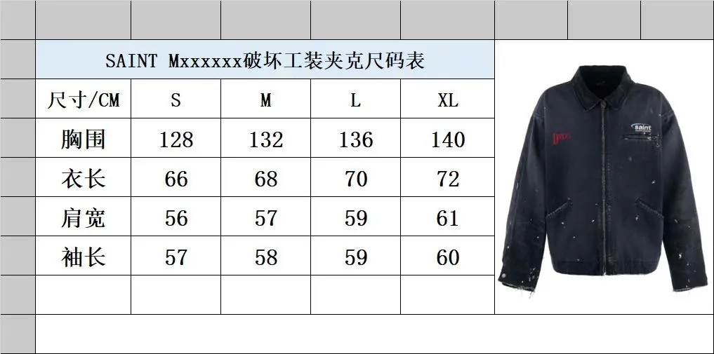 Size Chart SAINT Mxxxxxx DETROIT JACKET/DRUG/BLK Detroit Workwear Washed and Distressed Jacket Washed Black S-XL A super heavy-duty Detroit jacket. It took more than 3 months to develop. All details. No detail. Complete reproduction and restoration. Customized washed and faded Assute canvas fabric. Rewashed the watermark to make the bones irregular and white. Mold-opening with MX6 LOGO buttons Mold-opening customized placket with LOGO zipper No special shape zipper on the chest
